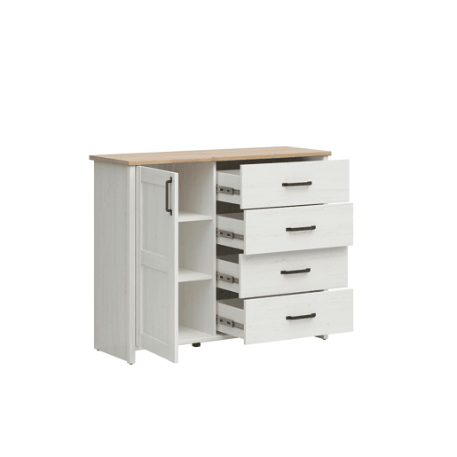 Cômoda 1 porta 4 gavetas Aksel Branco e Madeira