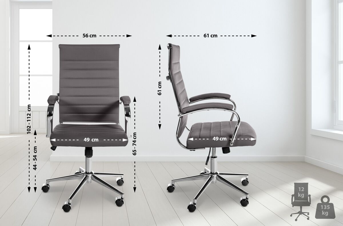 Silla de oficina mollis de cuero auténtico gris 61x56x102 cm