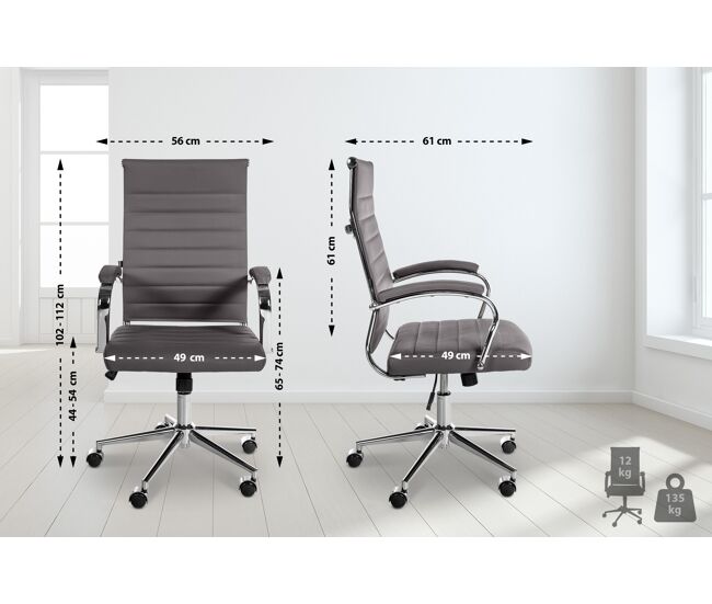 Silla de oficina mollis de cuero auténtico gris 61x56x102 cm