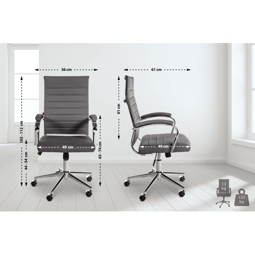 Silla de oficina Mollis de cuero auténtico Gris 61X56X102 cm