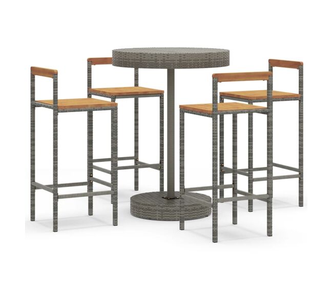 Mesa bar y taburetes jardin 5 piezas madera acacia ratán pe gris
