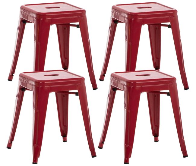 Set de 4 taburetes bajos armin metal rojo 40x40x46 cm
