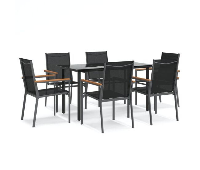 Juego de comedor para jardin 7 piezas acero y textilene negro