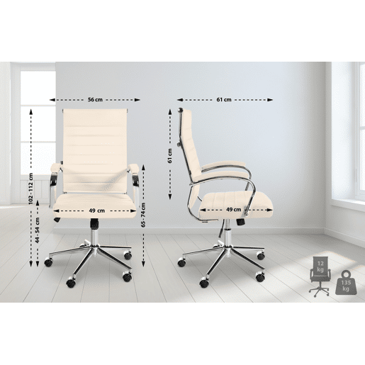 Silla de oficina Mollis de cuero auténtico Crema 61X56X102 cm