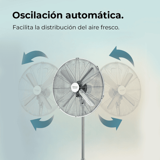 Cecotec Ventoinha de pé com 50 W e acabamento cromado, 16 polegadas, 3 velocidades, oscilação, silencioso, altura ajustável, 4 pás e máxima segurança.