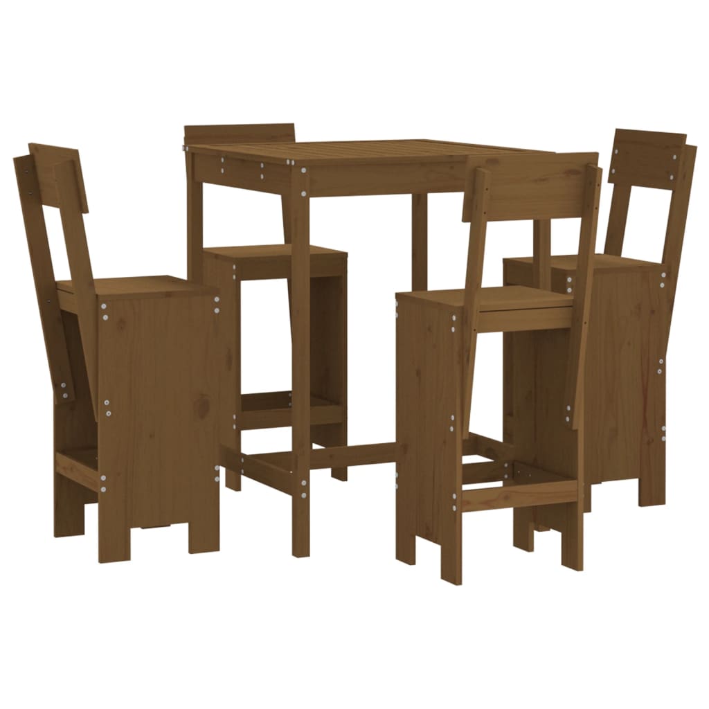 Mesa y taburetes altos de jardin 5 piezas madera pino marrón miel