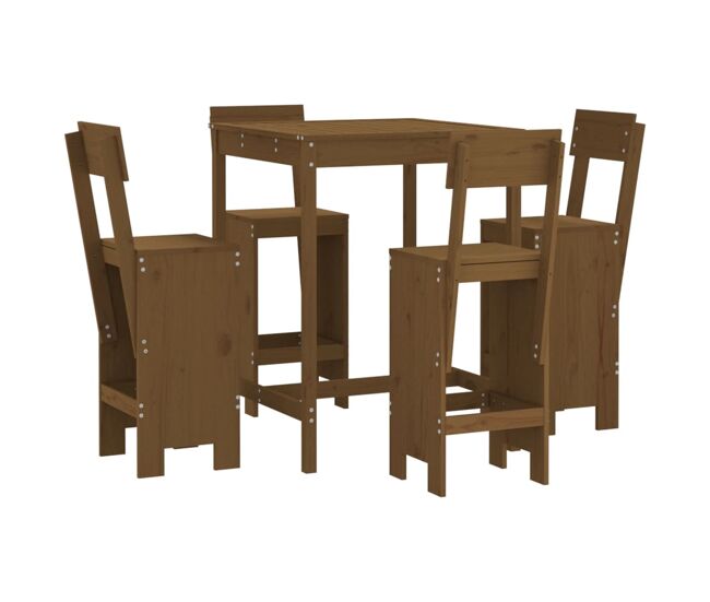 Mesa y taburetes altos de jardin 5 piezas madera pino marrón miel