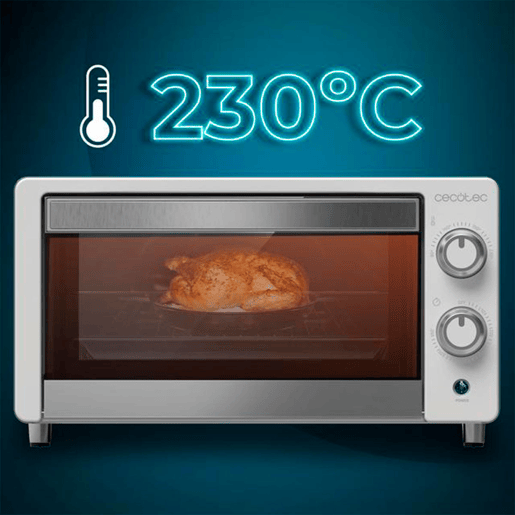 Cecotec Mini-forno elétrico multifunções, 10 litros de capacidade e porta com vidro duplo.