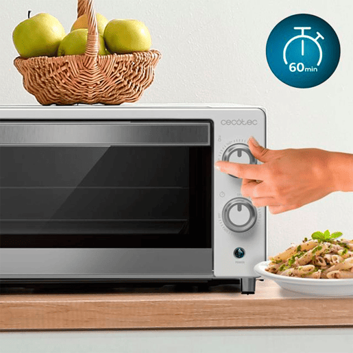 Cecotec Mini-forno elétrico multifunções, 10 litros de capacidade e porta com vidro duplo.