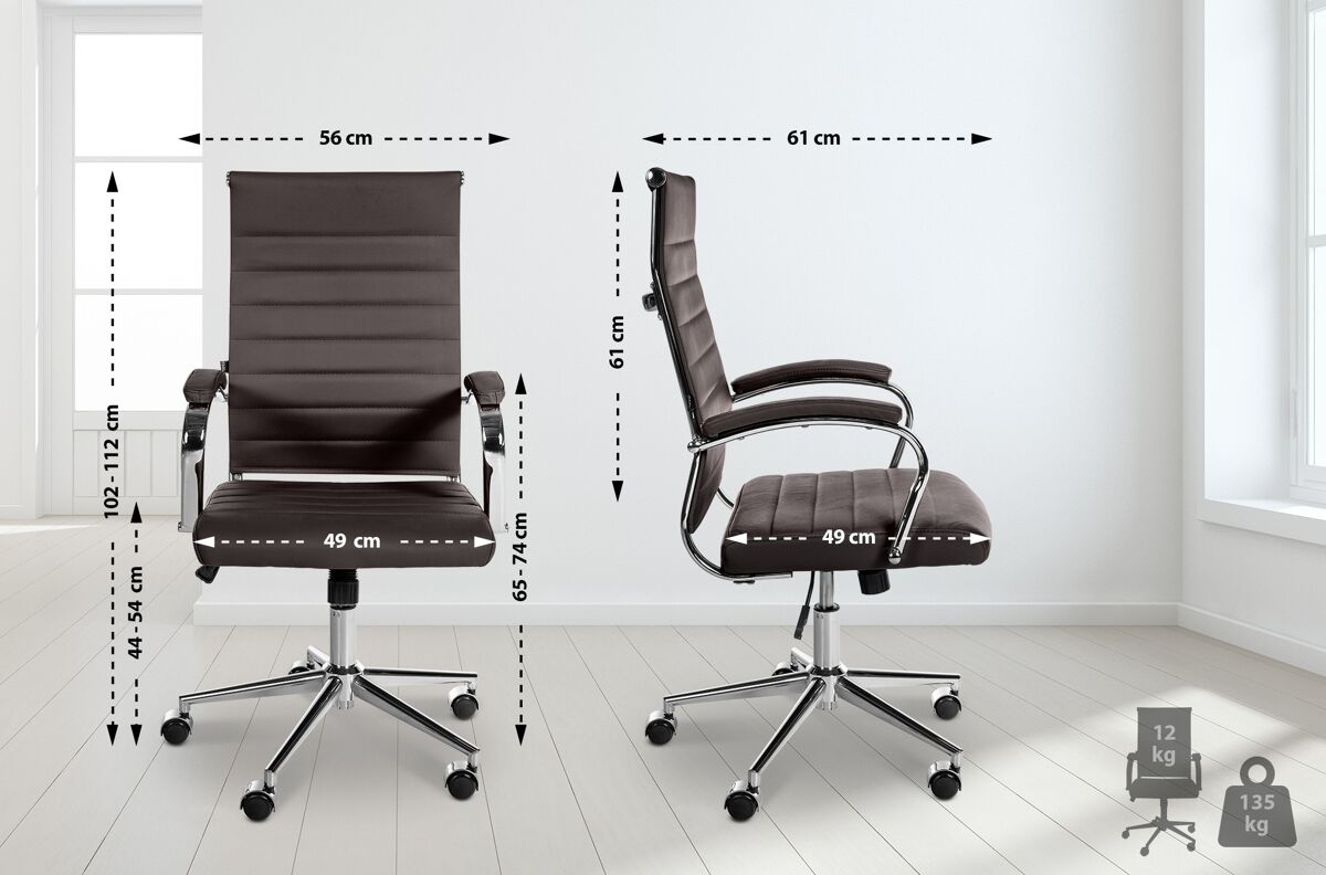 Silla de oficina mollis de cuero auténtico café 61x56x102 cm