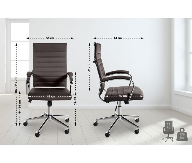 Silla de oficina mollis de cuero auténtico café 61x56x102 cm