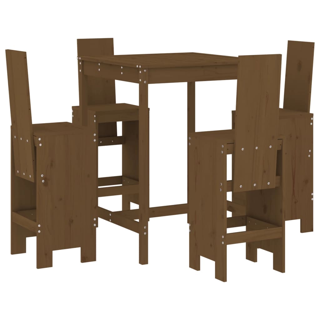 Mesa y taburetes altos de jardin 5 piezas madera pino marrón miel