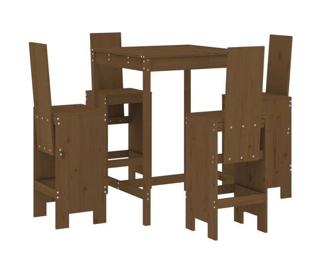 Mesa y taburetes altos de jardin 5 piezas madera pino marrón miel