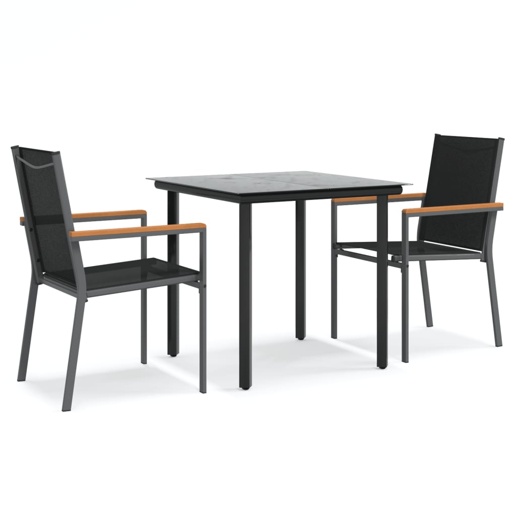 Juego de comedor para jardin 3 piezas acero y textilene negro