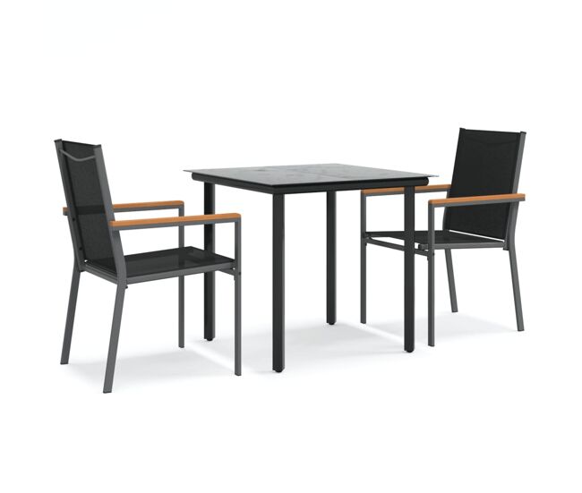 Juego de comedor para jardin 3 piezas acero y textilene negro