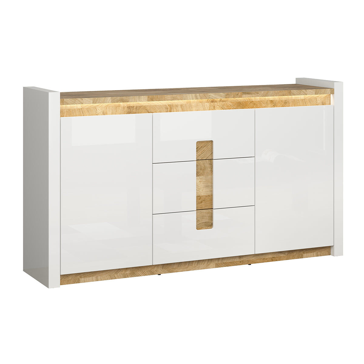 Bufé 2 puertas y 3 cajones con led helios blanco lacado y madera
