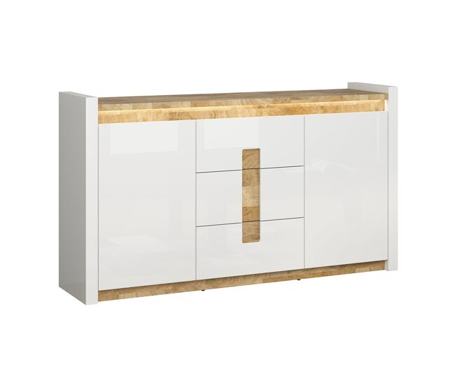 Bufé 2 puertas y 3 cajones con led helios blanco lacado y madera