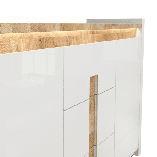Aparador 2 portas 3 gavetas com LED Helios Branco laqué e Madeira