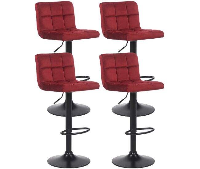 Set de 4 taburetes de bar feni en terciopelo rojo 40x40x85 cm