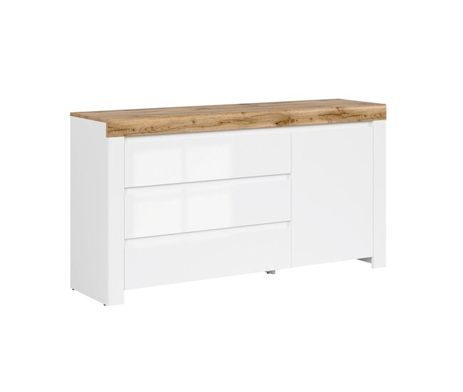 Bufé 3 cajones y 1 puerta hella blanco y madera