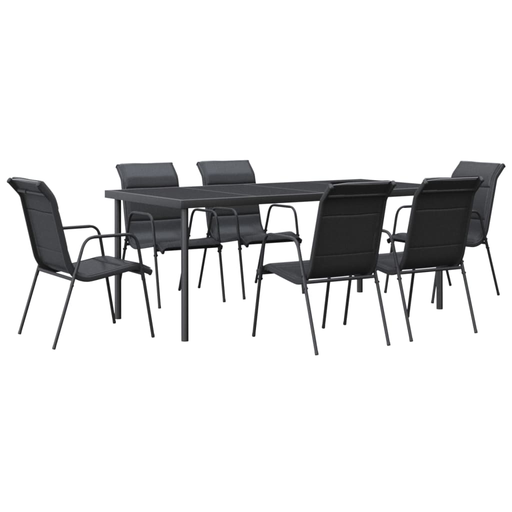 Juego de comedor para jardin 7 piezas acero y textilene negro