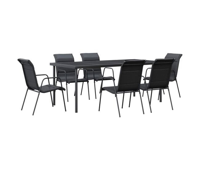 Juego de comedor para jardin 7 piezas acero y textilene negro