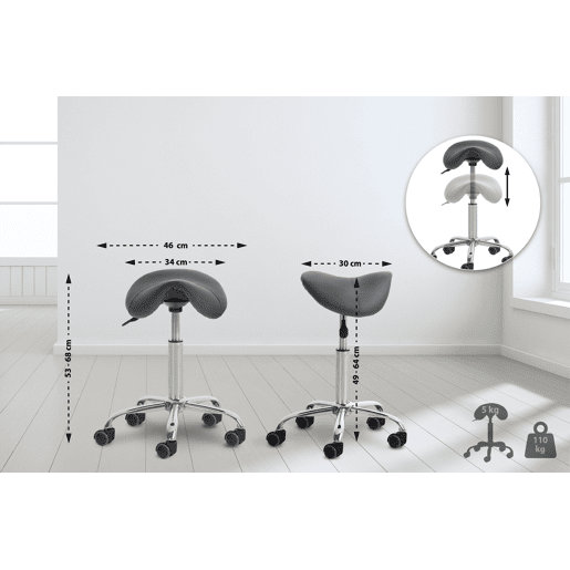 Taburete Con Ruedas Reno Simil cuero Gris 46X46X53 cm