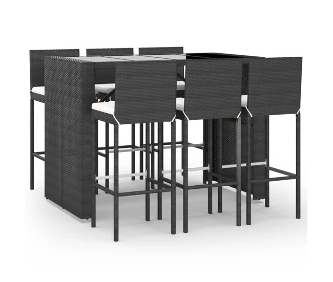 Mesa y taburetes altos jardin y cojines 7 piezas ratán pe negro