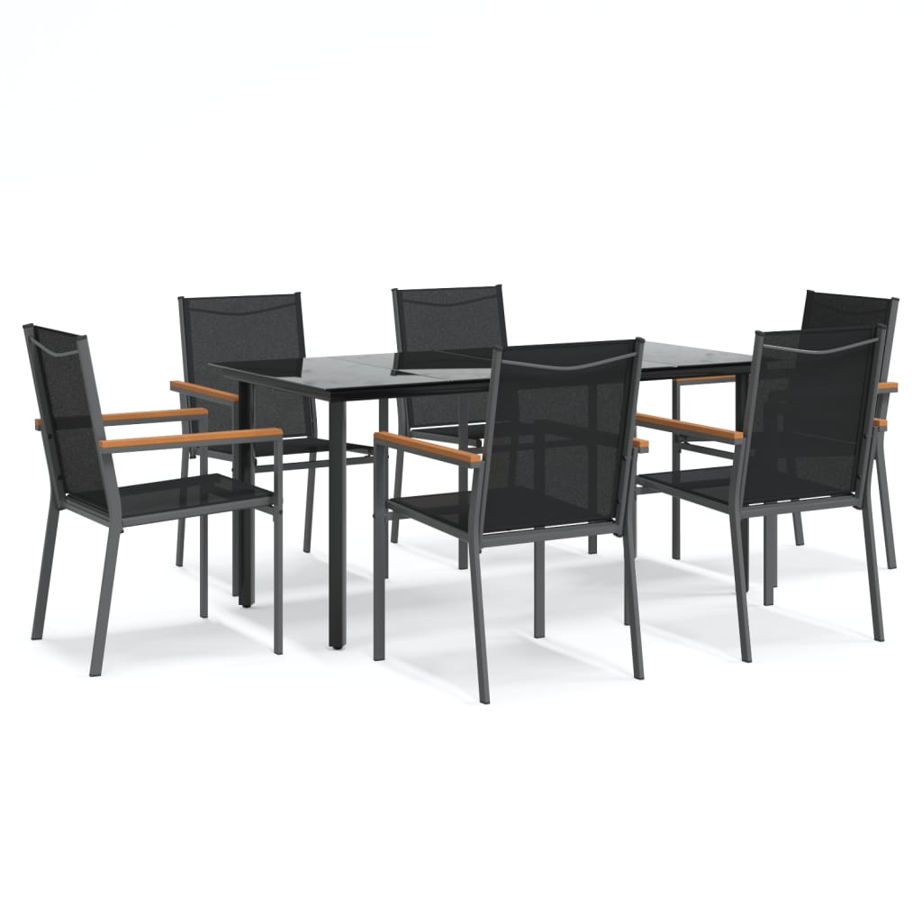 Juego de comedor para jardin 7 piezas acero y textilene negro