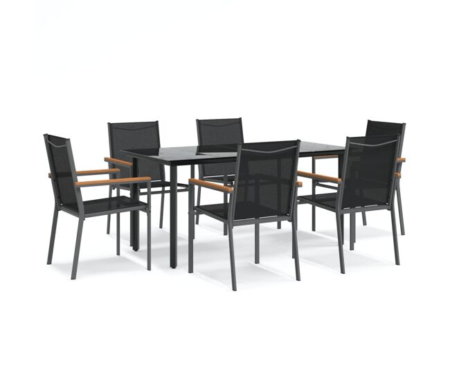 Juego de comedor para jardin 7 piezas acero y textilene negro