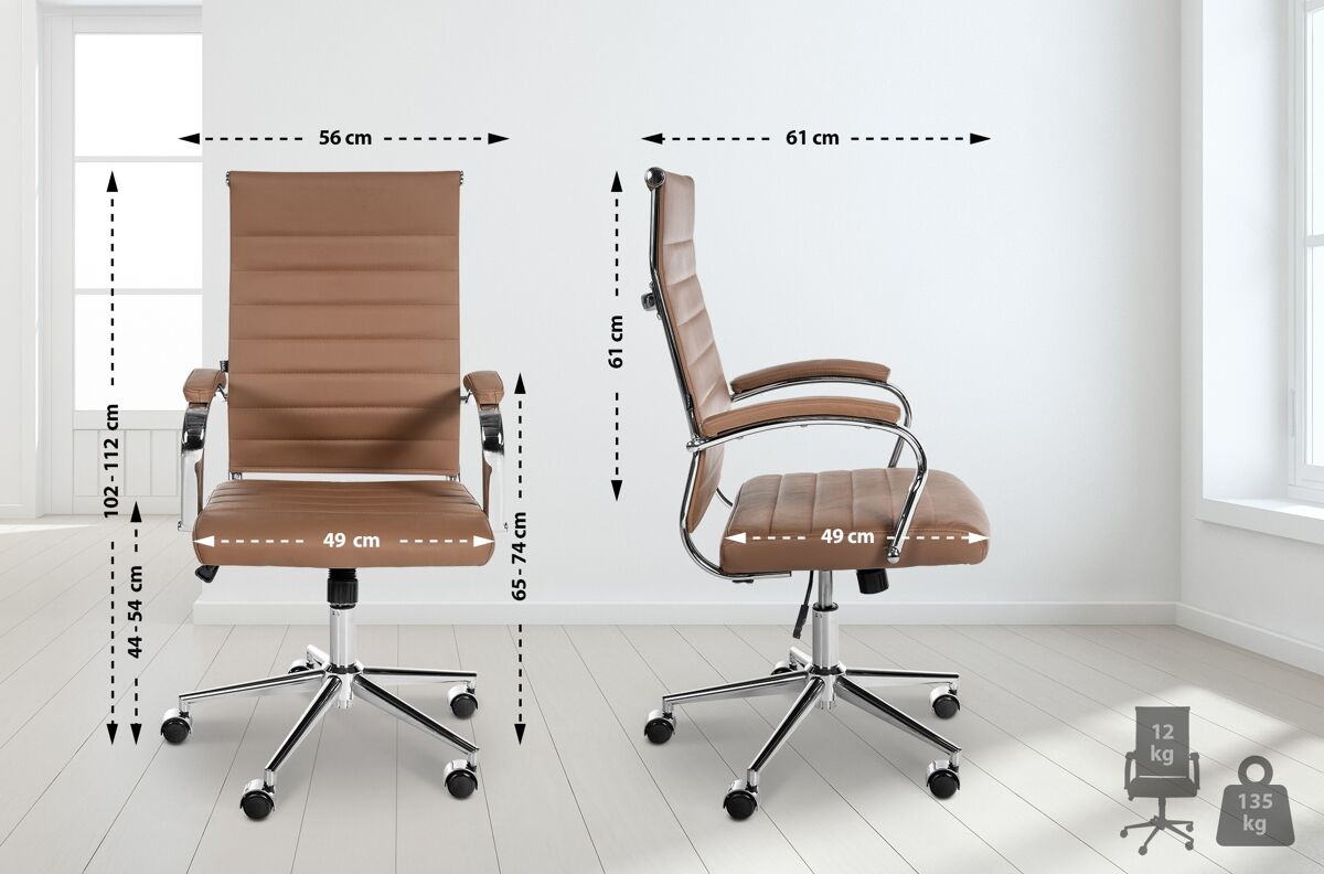 Silla de oficina mollis de cuero auténtico marrón claro 61x56x102 cm