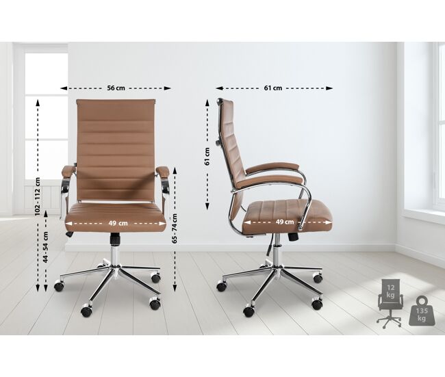 Silla de oficina mollis de cuero auténtico marrón claro 61x56x102 cm