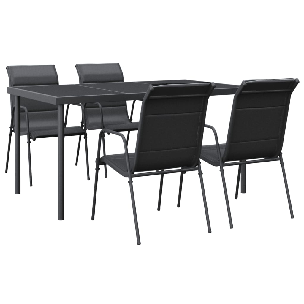 Juego de comedor para jardin 5 piezas acero y textilene negro