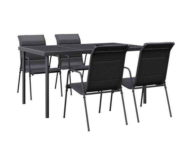 Juego de comedor para jardin 5 piezas acero y textilene negro