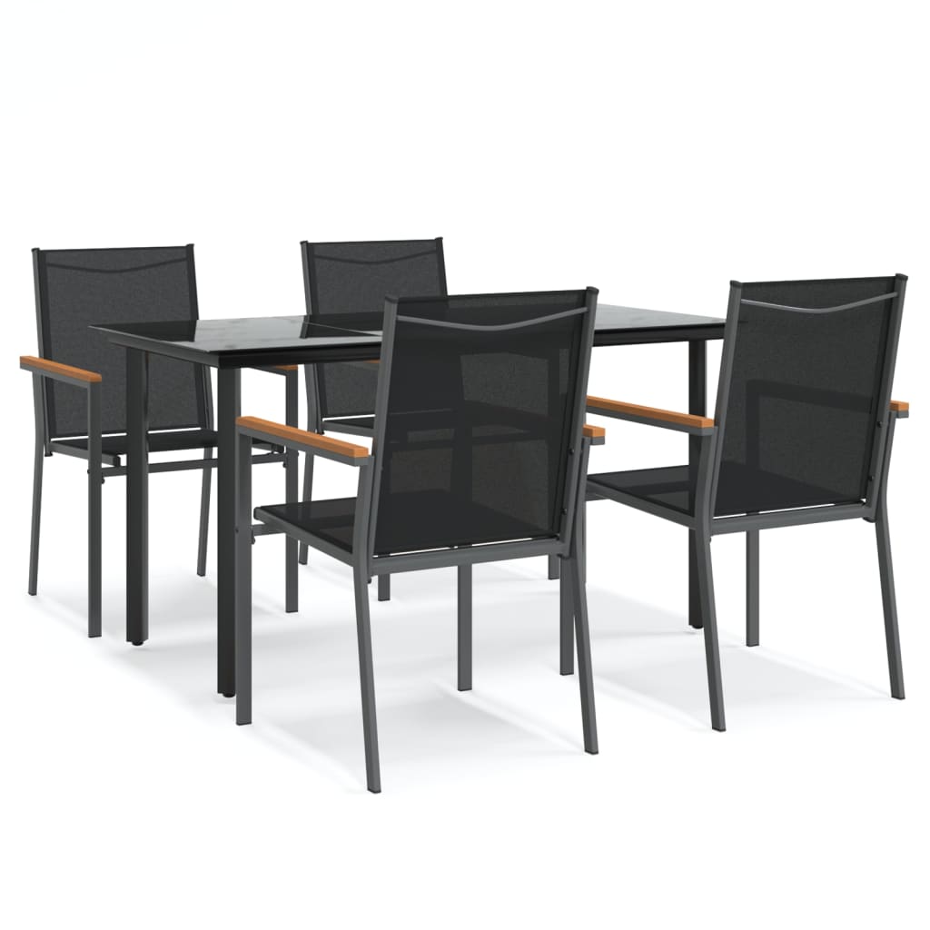 Juego de comedor para jardin 5 piezas acero y textilene negro