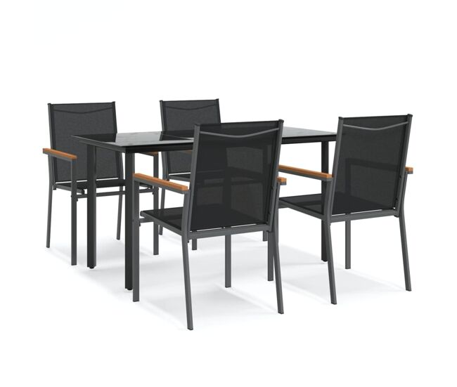 Juego de comedor para jardin 5 piezas acero y textilene negro