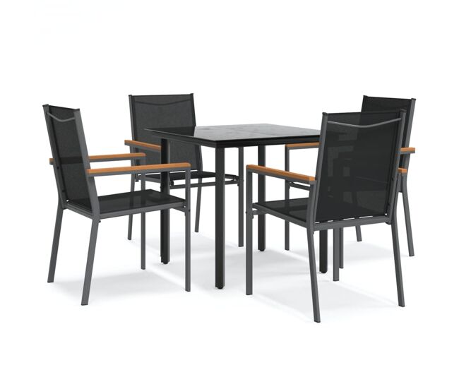Juego de comedor para jardin 5 piezas acero y textilene negro