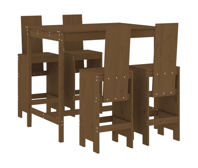 Mesa y taburetes altos de jardin 5 piezas madera pino marrón miel