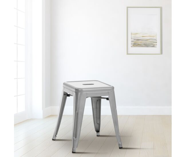 Taburete armin metal plateado 40x40x46 cm