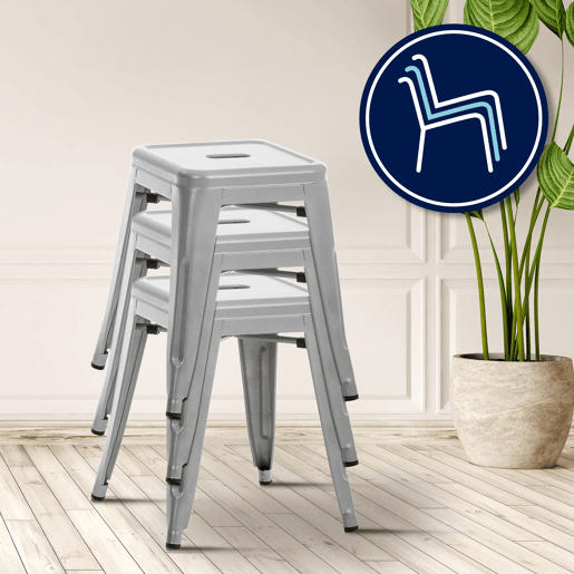 Taburete Armin Metal Plateado 40X40X46 cm