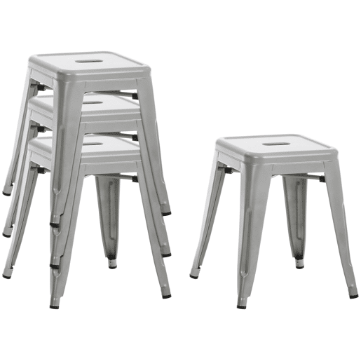 Set De 4 Taburetes Bajos Armin Metal Plateado 40X40X46 cm Set De 4 Taburetes Bajos Armin Metal Plateado 40X40X46 cm
