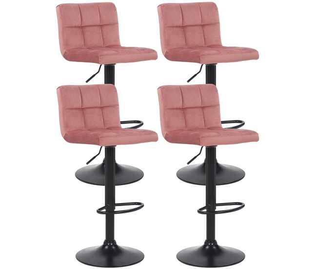 Set de 4 taburetes de bar feni en terciopelo rosado 40x40x85 cm