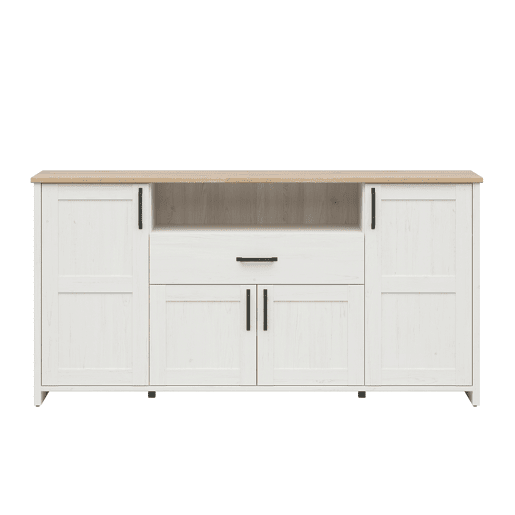 Cômoda 4 portas 1 gaveta Aksel Branco e Madeira