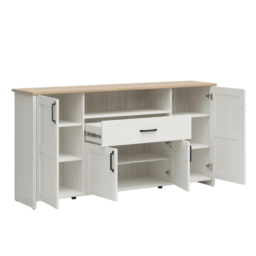 Cômoda 4 portas 1 gaveta Aksel Branco e Madeira