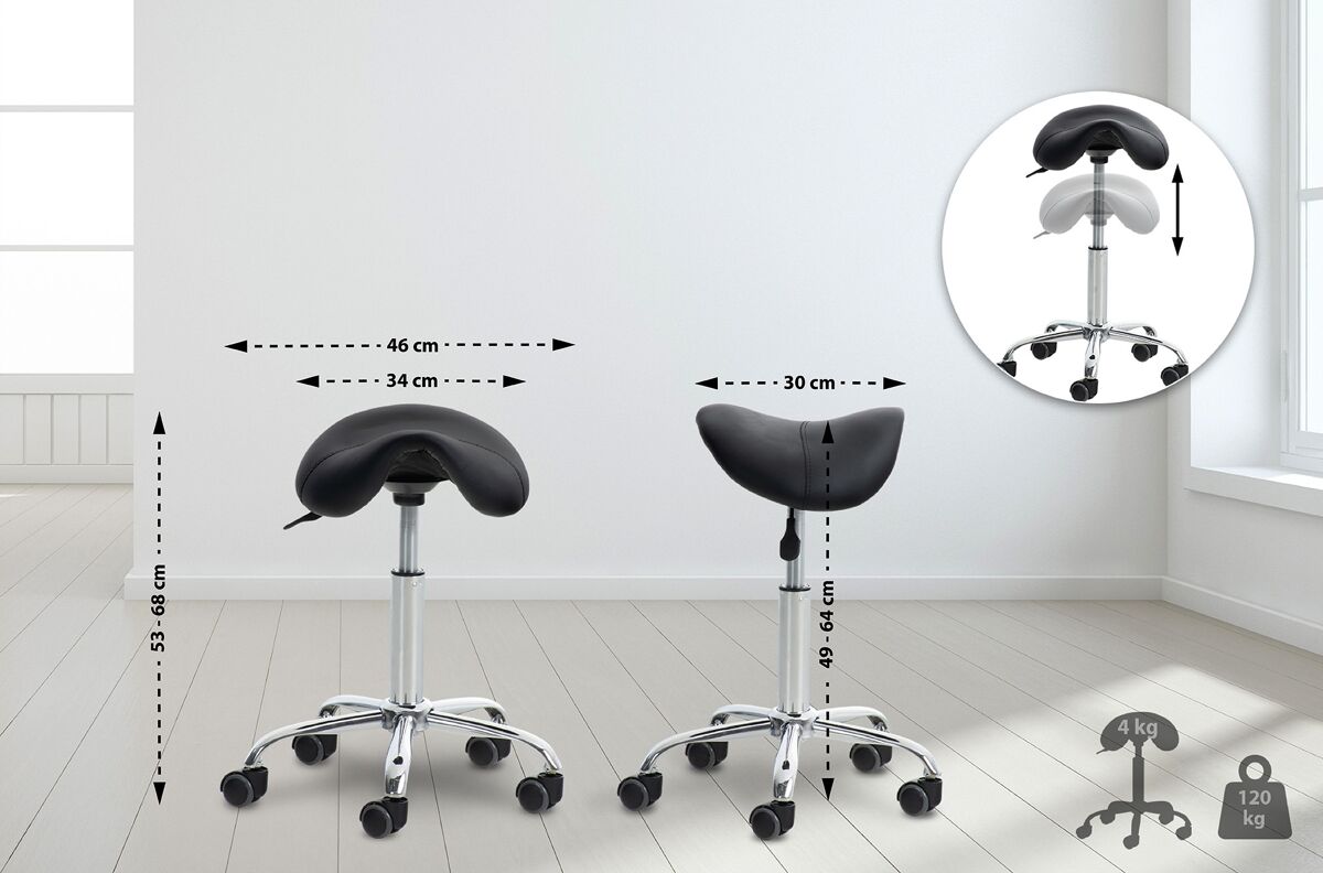 Taburete con ruedas reno simil cuero negro 46x46x53 cm