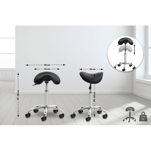 Taburete Con Ruedas Reno Simil cuero Negro 46X46X53 cm
