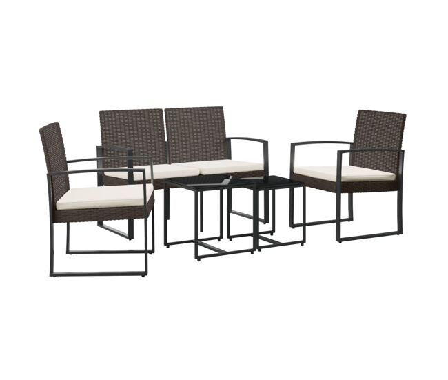 Set comedor de jardin 5 piezas y cojines pp aspecto ratán marrón