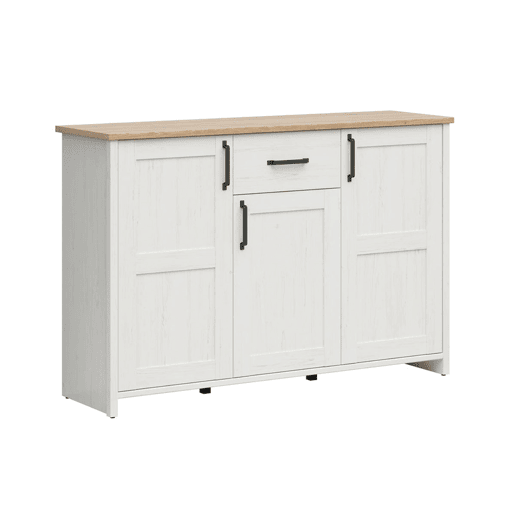 Cômoda 3 portas 1 gaveta Aksel Branco e Madeira