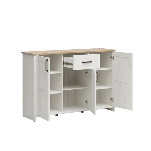 Cômoda 3 portas 1 gaveta Aksel Branco e Madeira