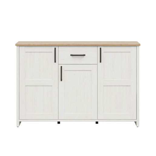 Cômoda 3 portas 1 gaveta Aksel Branco e Madeira